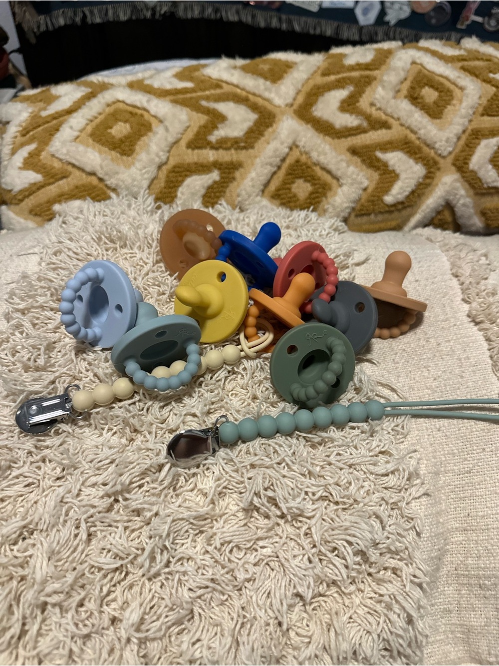 Silicone Baby Pacifier Set with Bead Clip - Multicolor